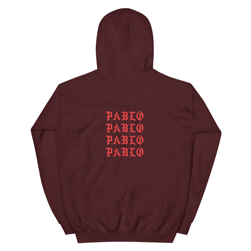 Paris I Feel Like Pablo hoodie back view in Cardinal Red, corrected placement
