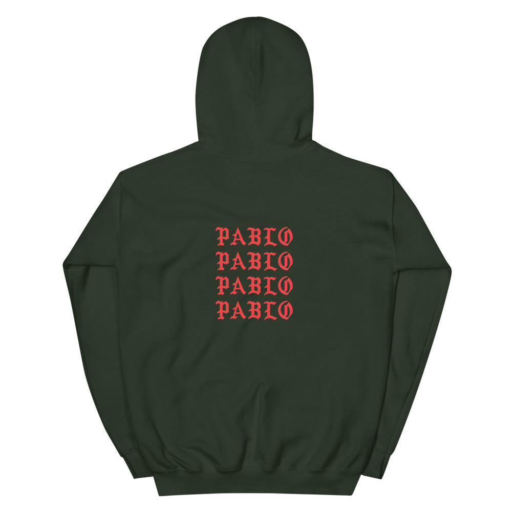 Paris I Feel Like Pablo hoodie back view in Forest Green, corrected placement