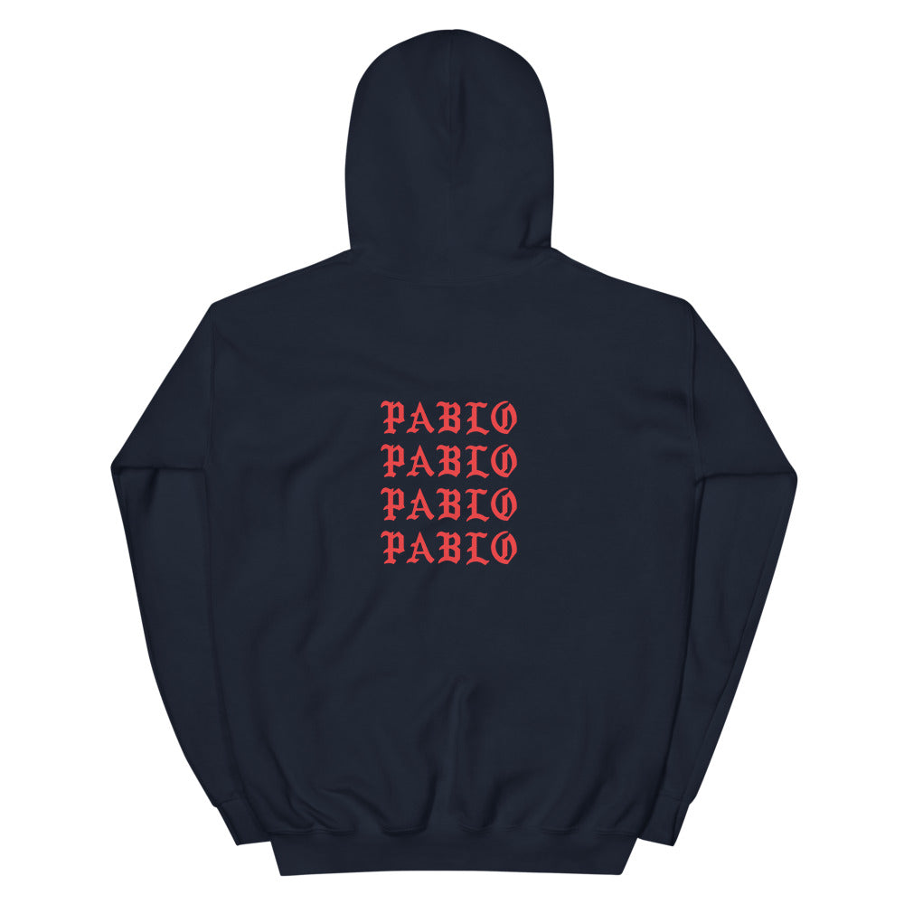 Paris I Feel Like Pablo hoodie back view in Navy, corrected placement