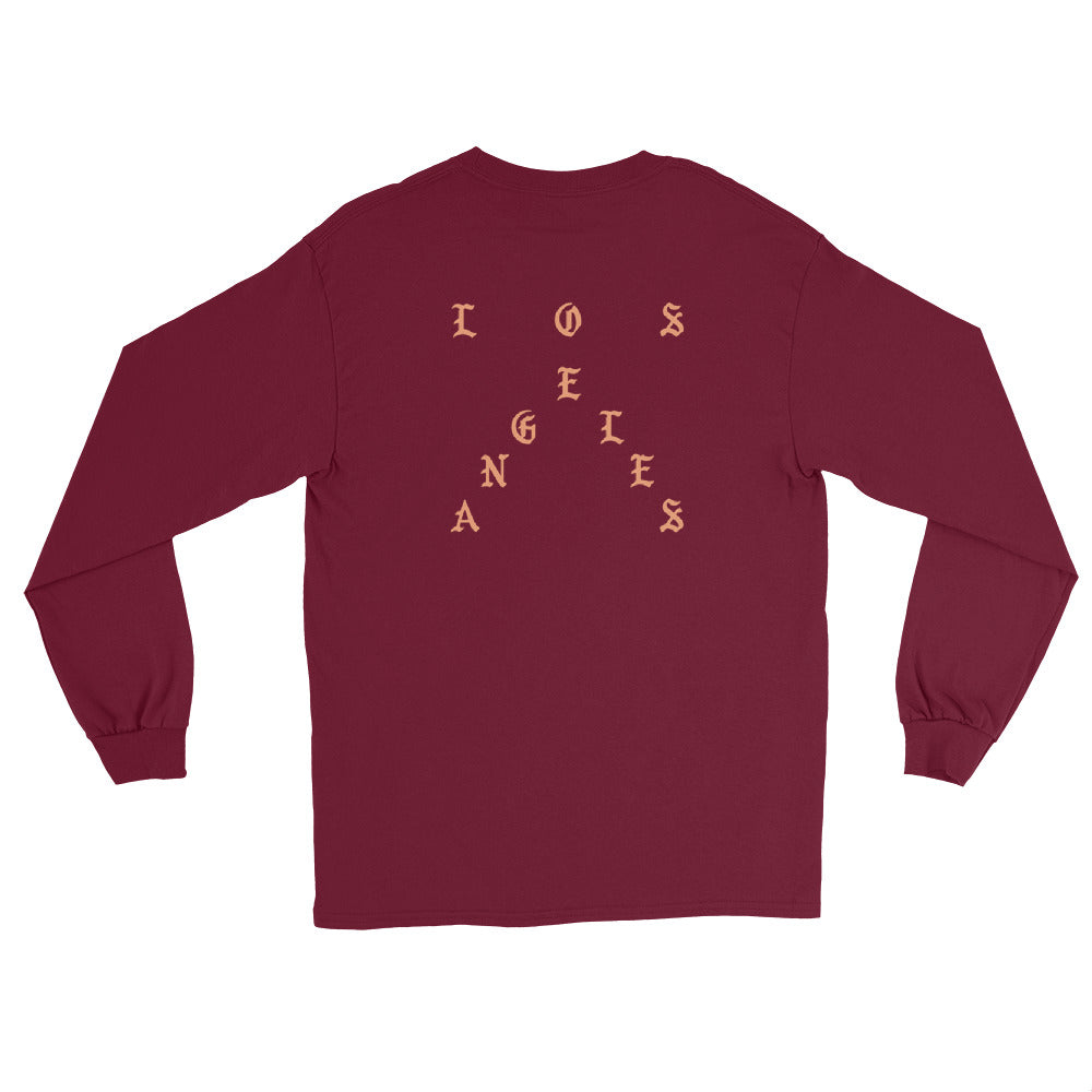 Pablo Los Angeles long sleeve back view in Cardinal Red, corrected placement