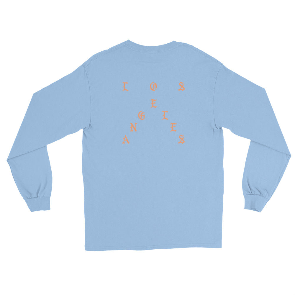Pablo Los Angeles long sleeve back view in Carolina Blue, corrected placement