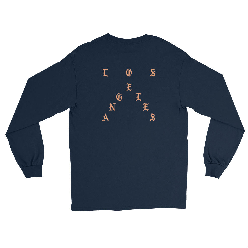 Pablo Los Angeles long sleeve back view in Navy, corrected placement