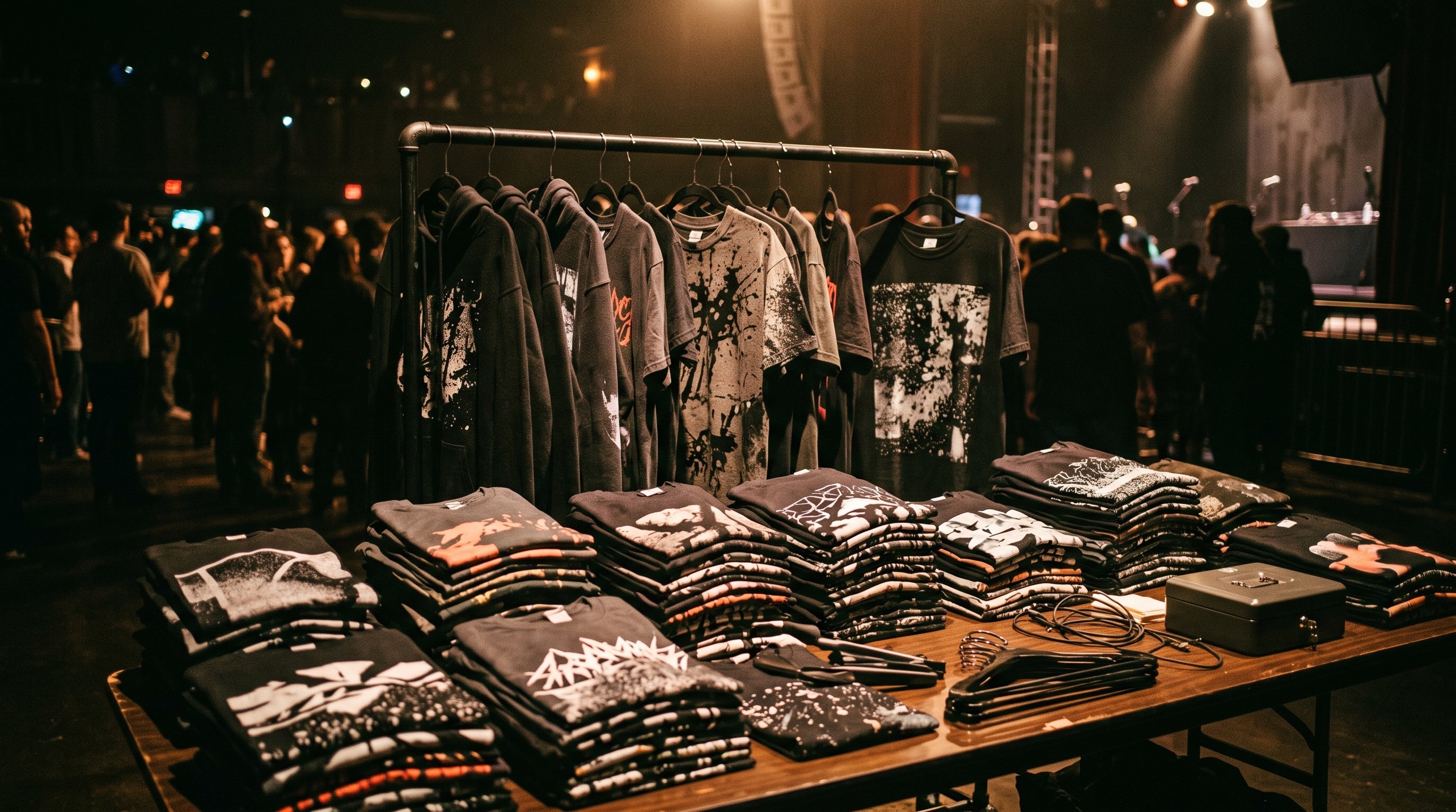 Bootleg t-shirts merch table concert