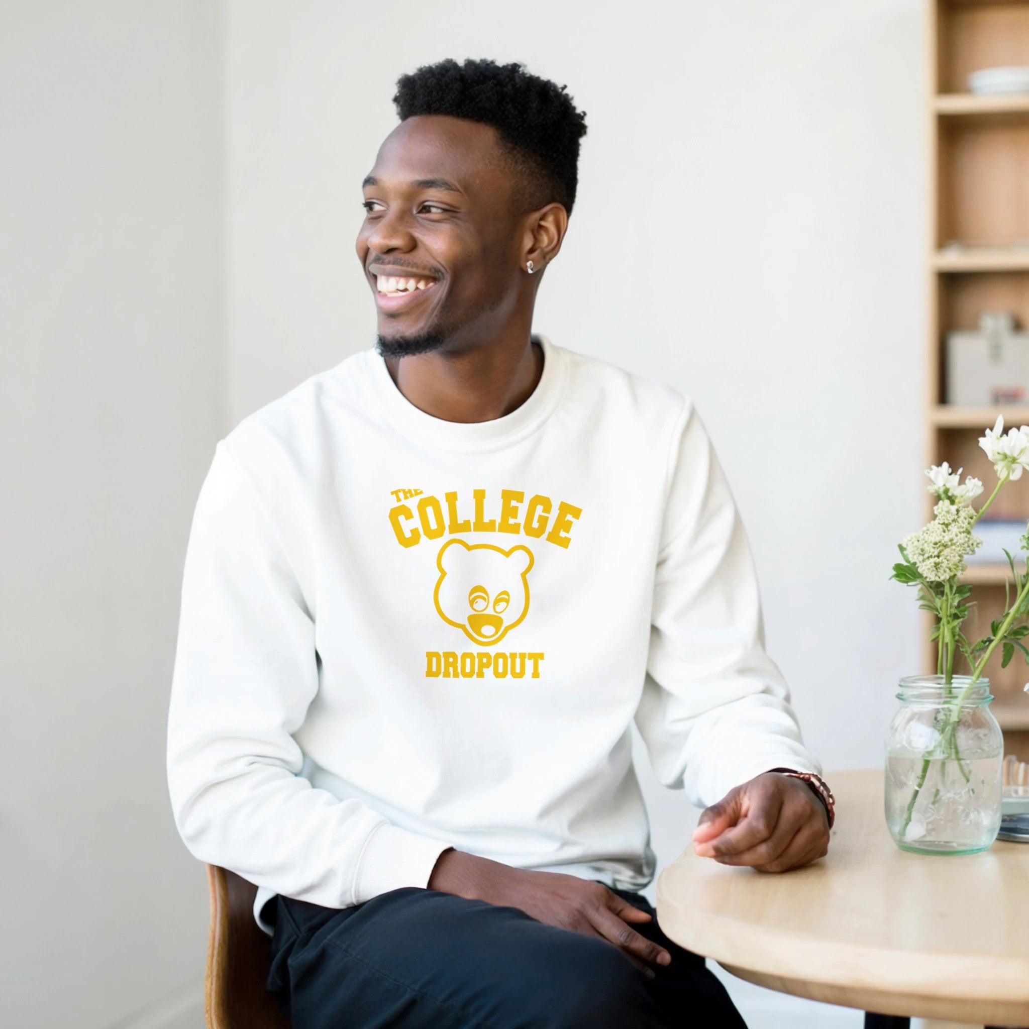 The College Dropout Crewneck Sweatshirt - Old Kanye West-White-S-Bootlg