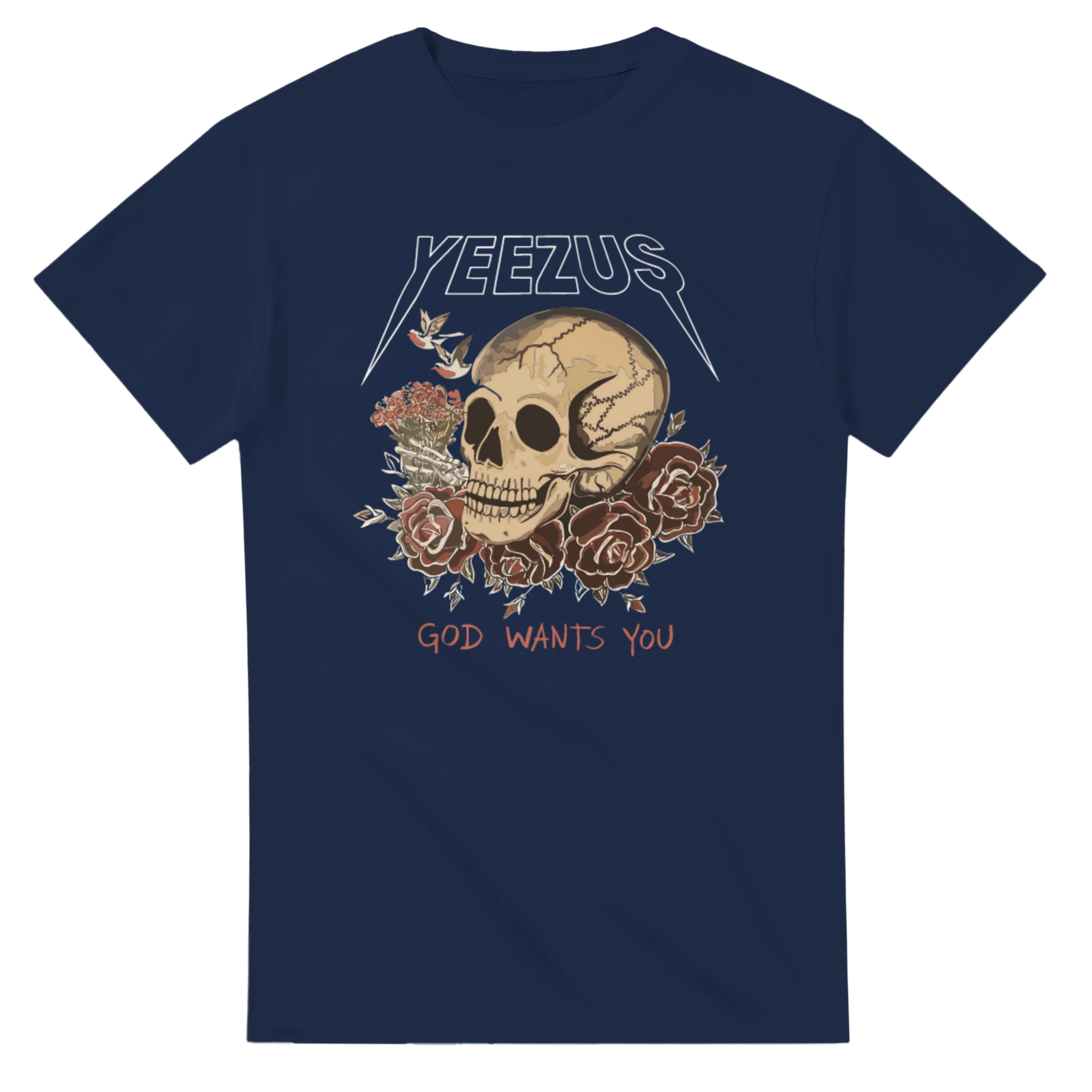 Kanye West Yeezus Tee God Wants You Skull & Birds-Navy-S-Bootlg