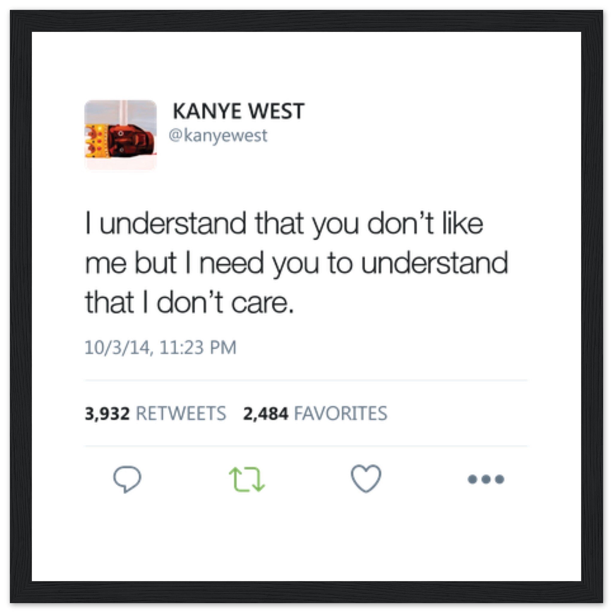 Kanye West Tweet Framed Poster-30x30 cm / 12x12″-Black frame-Bootlg
