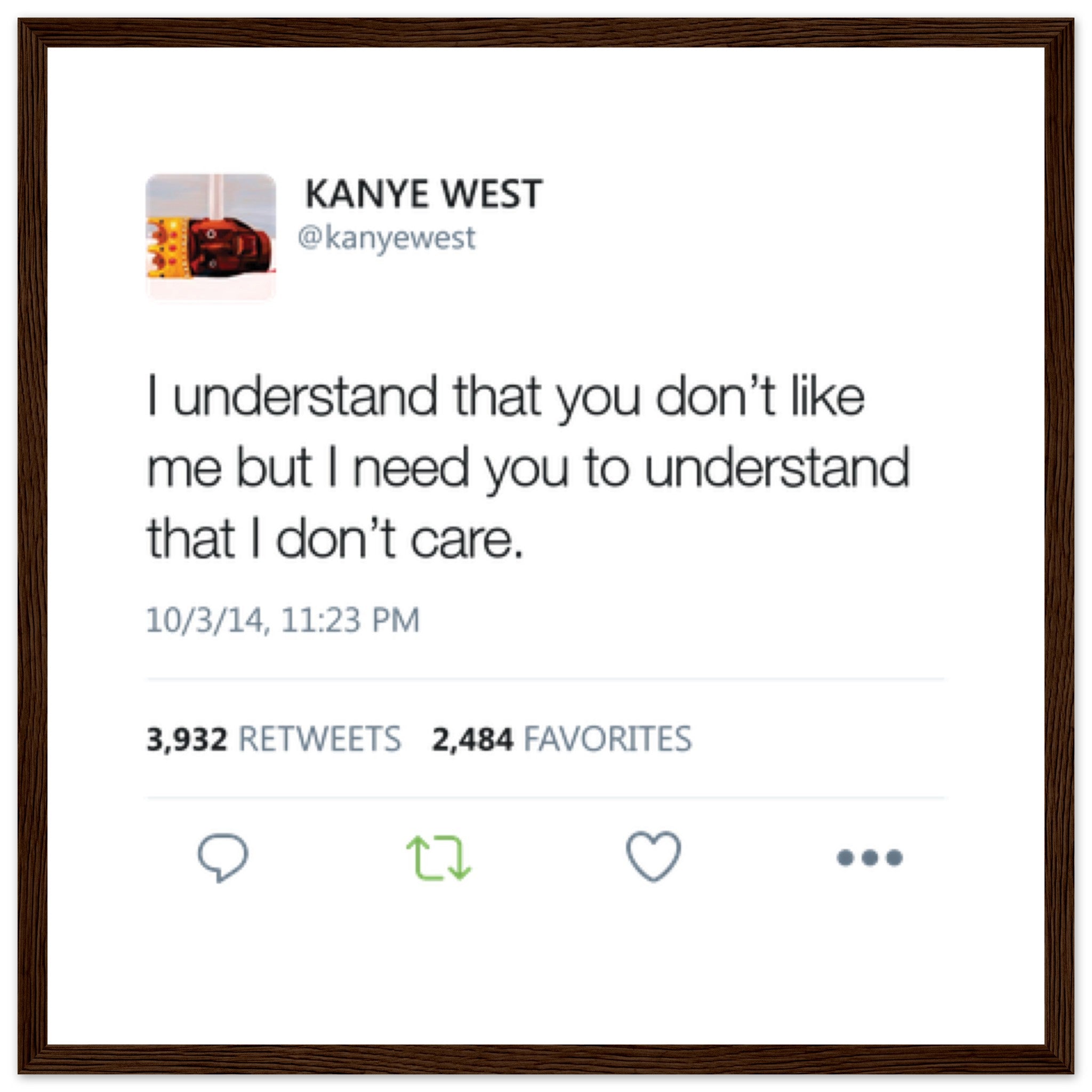 Kanye West Tweet Framed Poster-40x40 cm / 16x16″-Dark wood frame-Bootlg