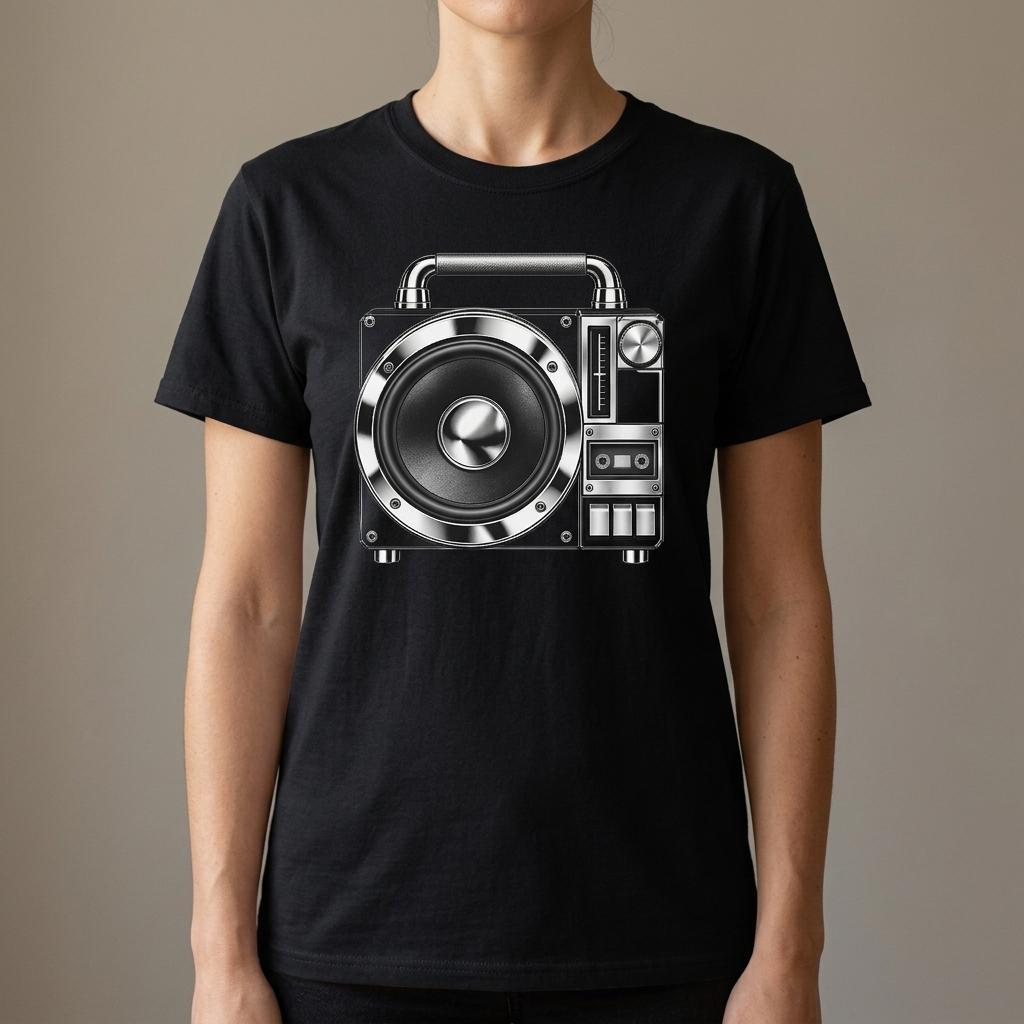 Mono Monolith Tee - Black cotton t-shirt - worn by woman front, AI studio