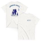Janice STFU Drake T-shirt in White, left chest front and full back views