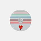 808s and Heartbreak coaster with pastel stripes, red heart and a printed solid CD center.