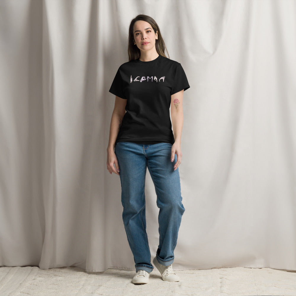 Iceman crystal hands graphic tee on female model, lifestyle front view