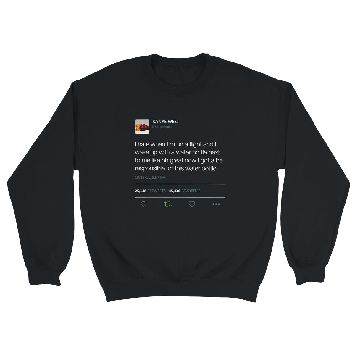Water Bottle Tweet Kanye West Crewneck-Black-S-Bootlg