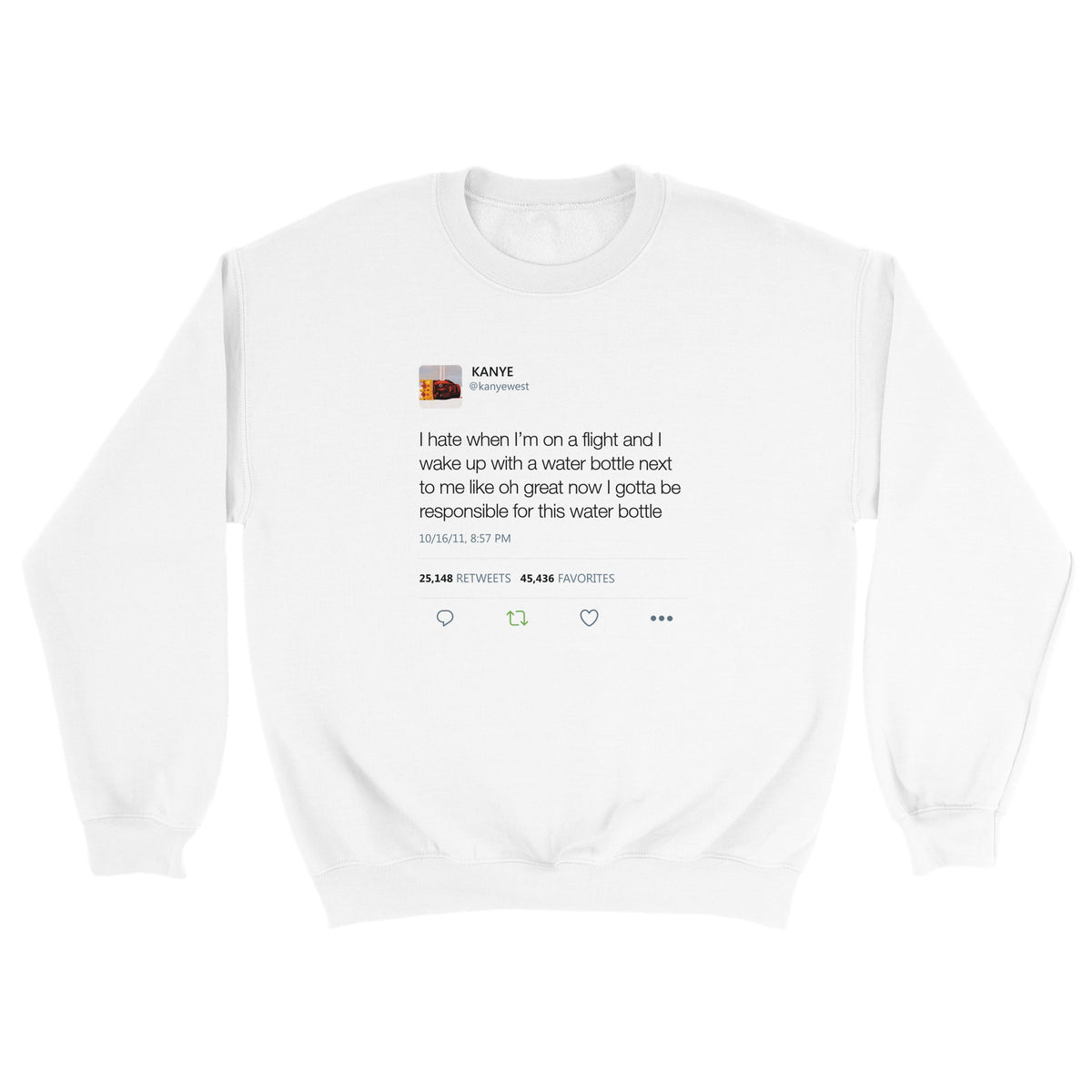 Water Bottle Tweet Kanye West Crewneck-White-S-Bootlg