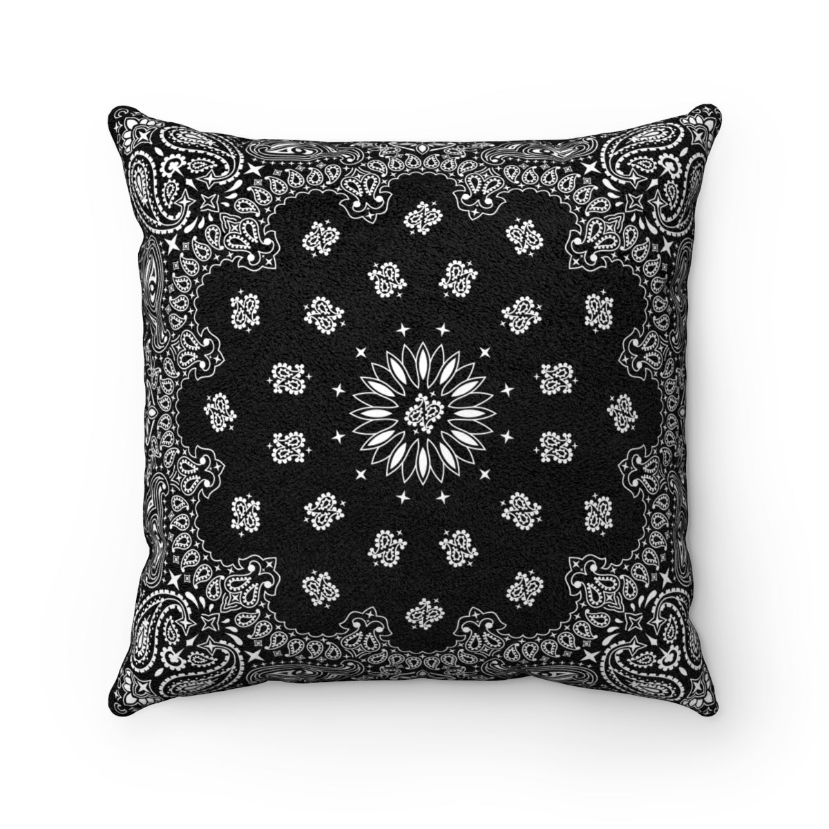 Black Bandana Faux Suede Square Pillow-14" x 14"-Bootlg