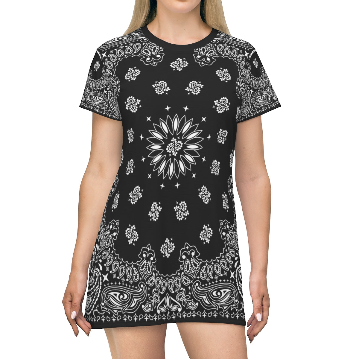 Black Bandana T-Shirt Dress-Bootlg