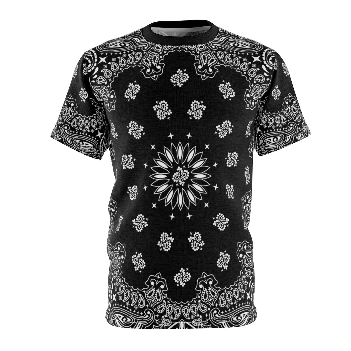 Black Bandana Unisex AOP Cut & Sew Tee-4 oz.-White Seams-L-Bootlg