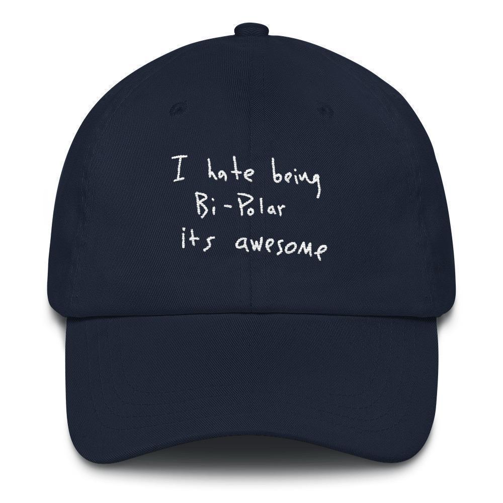 I Hate Being Bi-Polar It's Awesome Kanye West inspired Embroidery Dad Hat / Cap-Navy-Bootlg