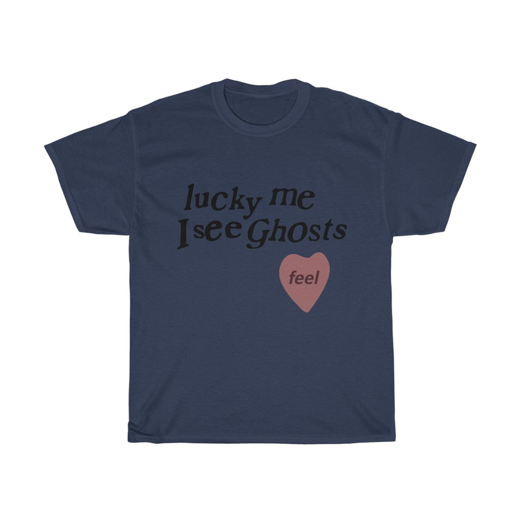 Kids See Ghosts T shirt, Lucky Me I See Ghosts - Kanye West / Kid Cudi Merch Inspired-Navy-S-Bootlg