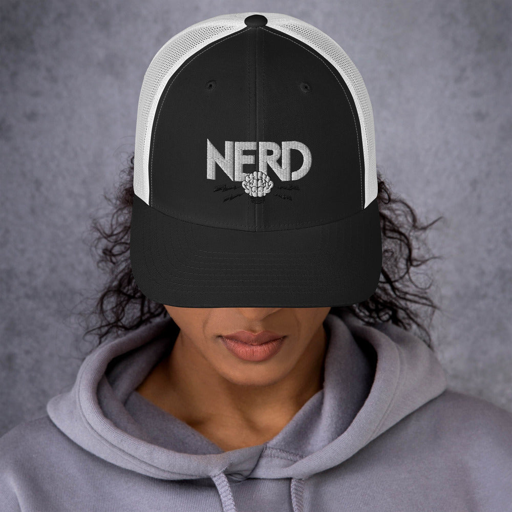 NERD Brain Logo Trucker Cap - Pharrell WIlliams Inspired-Black/ White-Bootlg
