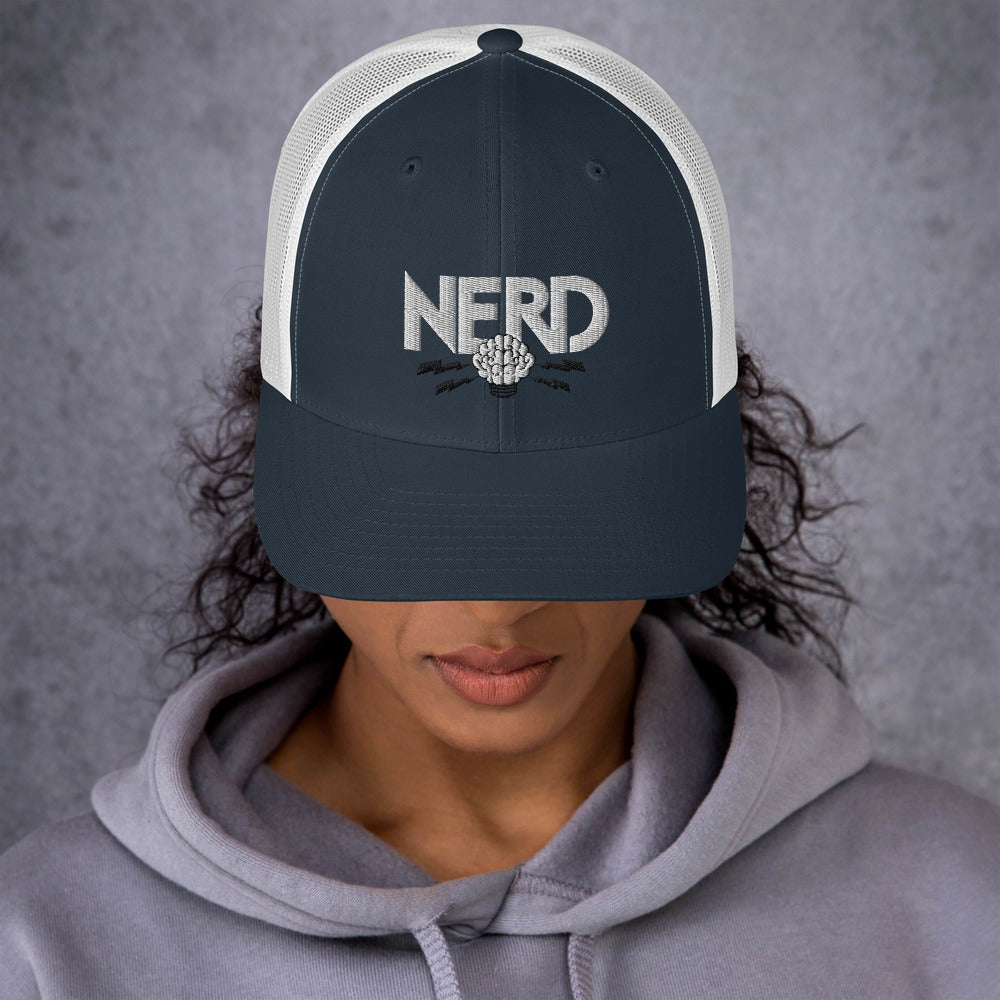 NERD Brain Logo Trucker Cap - Pharrell WIlliams Inspired-Navy/ White-Bootlg
