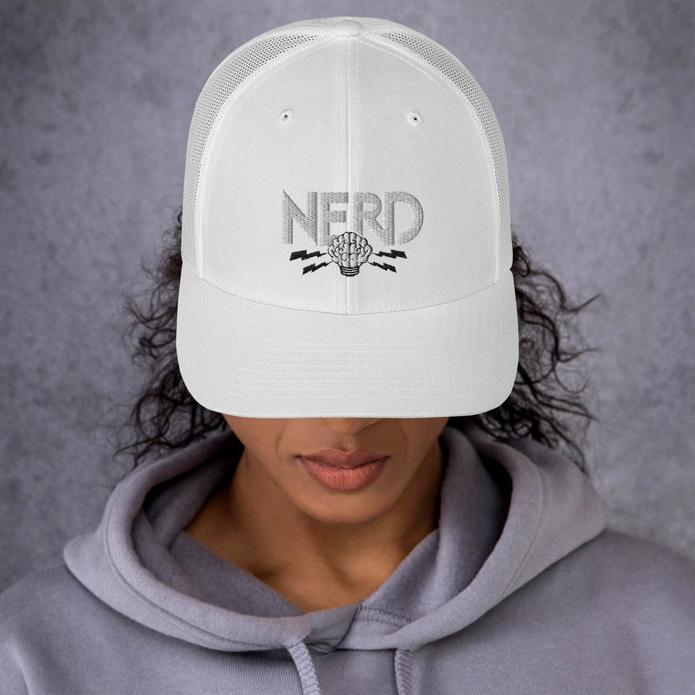 NERD Brain Logo Trucker Cap - Pharrell WIlliams Inspired-White-Bootlg