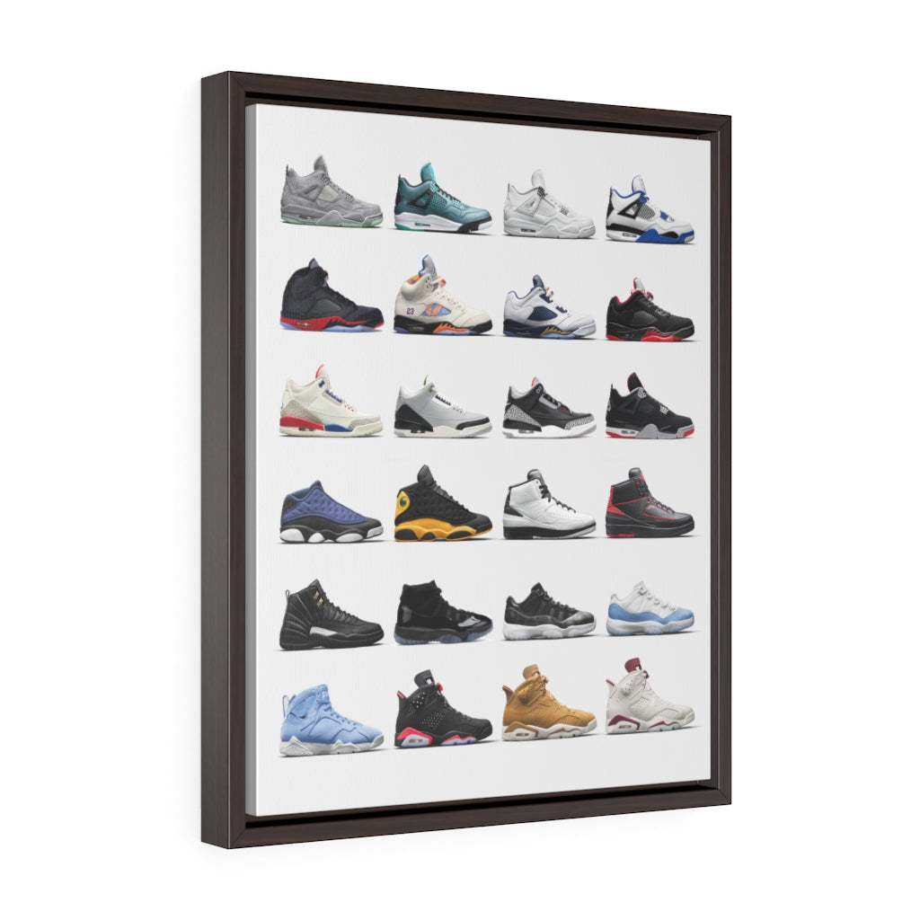Nike Air Jordans Hall of Fame Premium Gallery Wrap Canvas - Michael Jordan Wall Art Shoe Art-16″ × 20″-Premium Gallery Wraps (1.25″)-Walnut-Bootlg