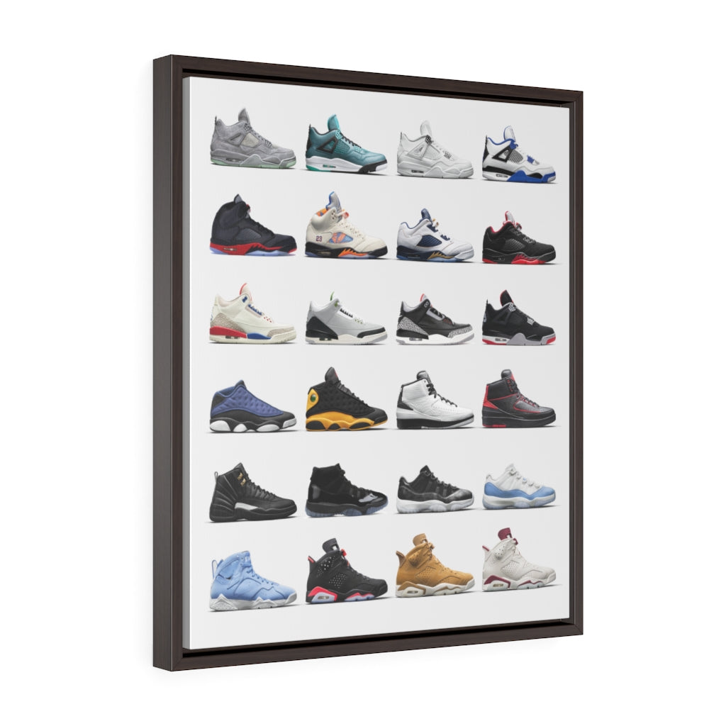 Nike Air Jordans Hall of Fame Premium Gallery Wrap Canvas - Michael Jordan Wall Art Shoe Art-20″ × 24″-Premium Gallery Wraps (1.25″)-Walnut-Bootlg