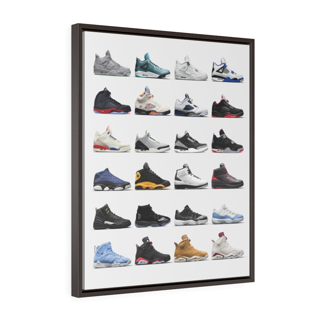 Nike Air Jordans Hall of Fame Premium Gallery Wrap Canvas - Michael Jordan Wall Art Shoe Art-24″ × 30″-Premium Gallery Wraps (1.25″)-Walnut-Bootlg