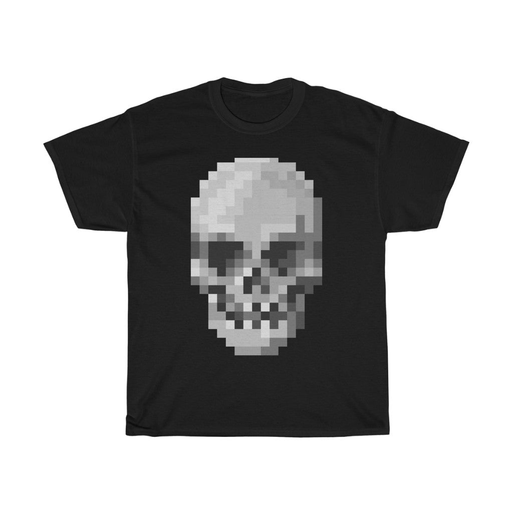 Pixel Art Skull Unisex Heavy Cotton T-Shirt - Video Game Rock Tee-Black-S-Bootlg