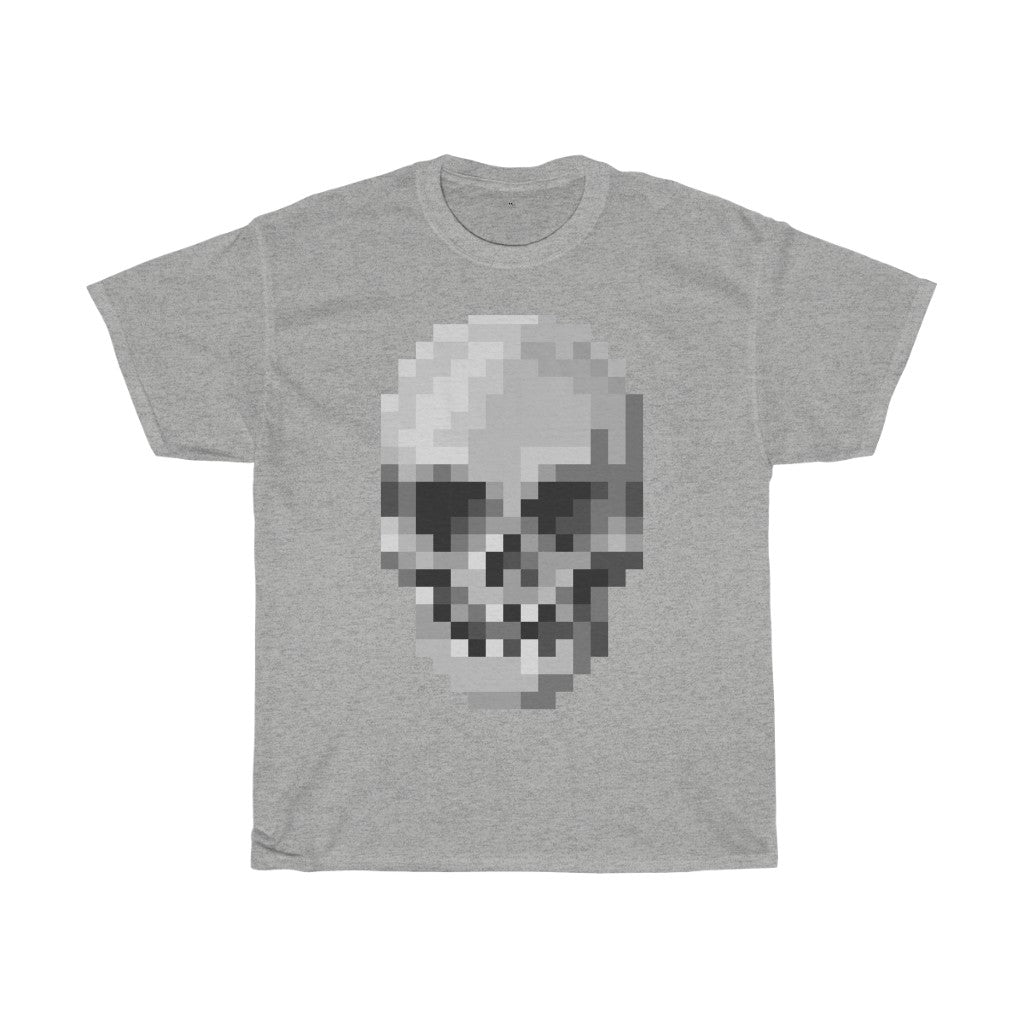 Pixel Art Skull Unisex Heavy Cotton T-Shirt - Video Game Rock Tee-Sport Grey-S-Bootlg