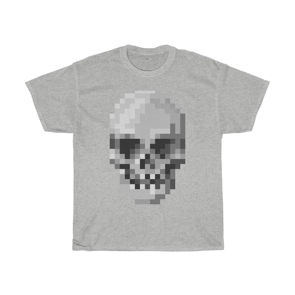 Pixel Art Skull Unisex Heavy Cotton T-Shirt - Video Game Rock Tee-Ash-S-Bootlg