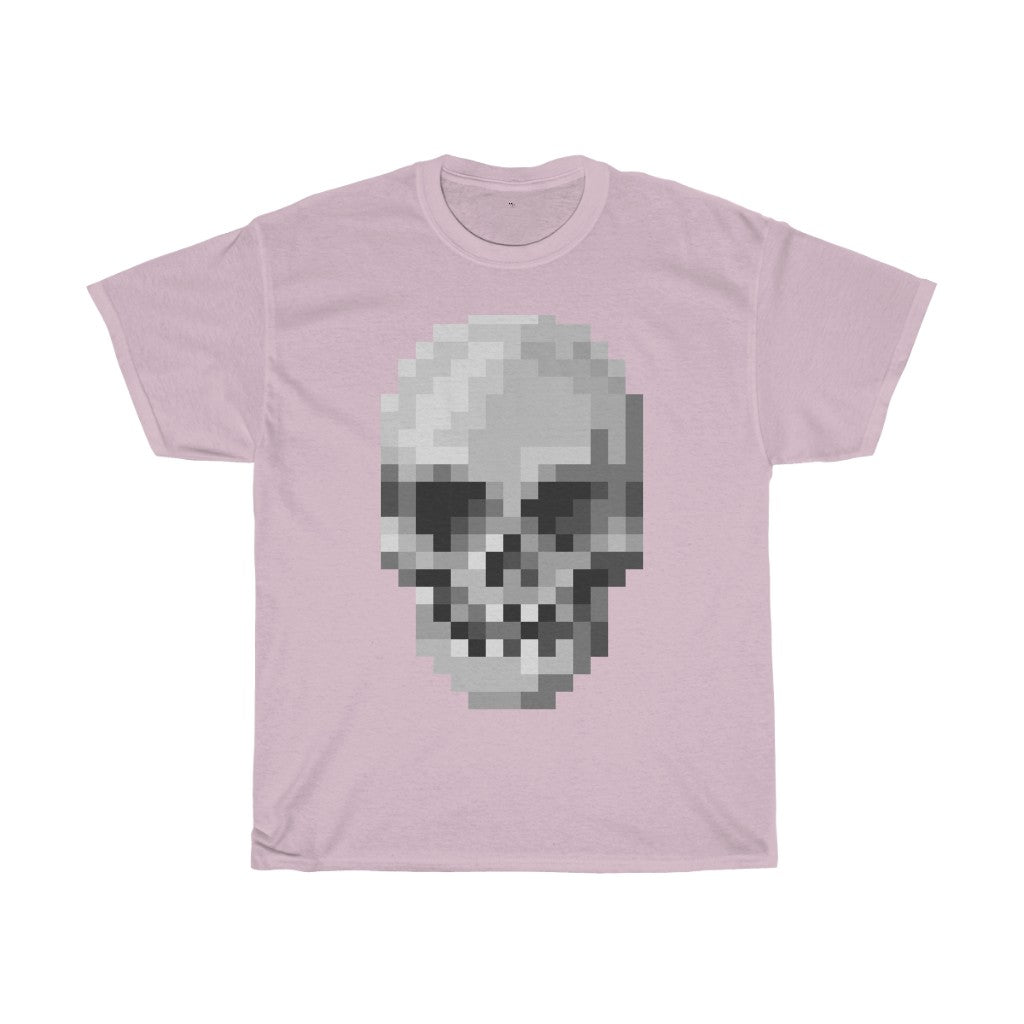 Pixel Art Skull Unisex Heavy Cotton T-Shirt - Video Game Rock Tee-Light Pink-S-Bootlg