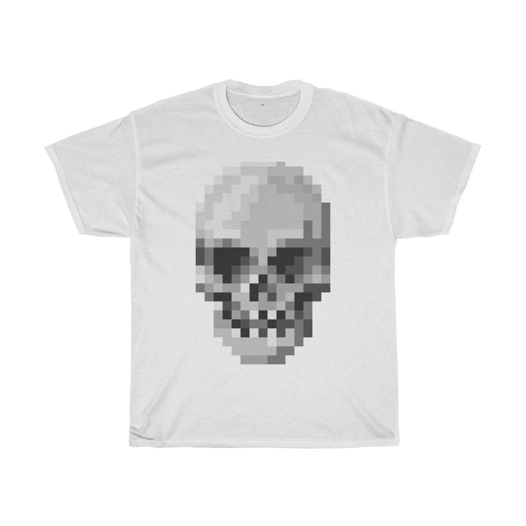 Pixel Art Skull Unisex Heavy Cotton T-Shirt - Video Game Rock Tee-White-L-Bootlg