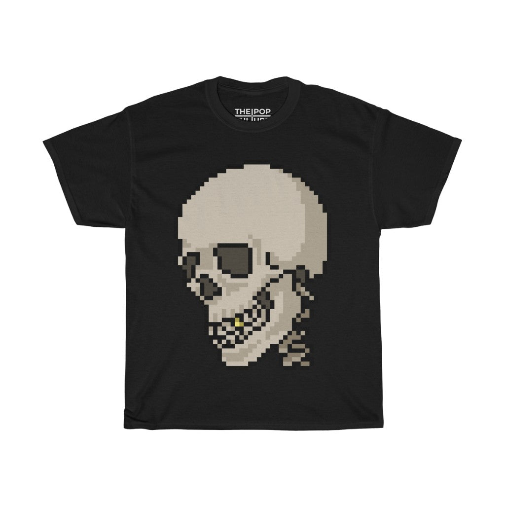 Pixel Skull Unisex Heavy Cotton T-Shirt - Pixel Art Video Game Rock Tee-S-Black-Bootlg