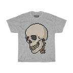 Pixel Skull Unisex Heavy Cotton T-Shirt - Pixel Art Video Game Rock Tee-S-Ash-Bootlg