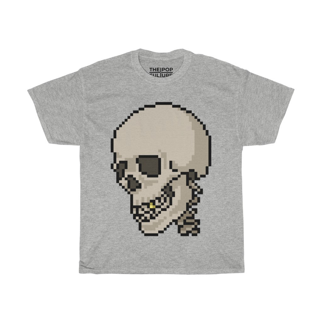 Pixel Skull Unisex Heavy Cotton T-Shirt - Pixel Art Video Game Rock Tee-S-Ash-Bootlg