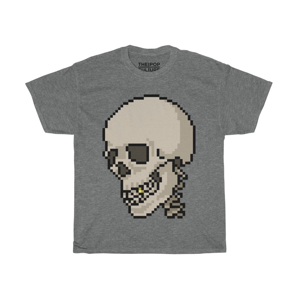 Pixel Skull Unisex Heavy Cotton T-Shirt - Pixel Art Video Game Rock Tee-S-Graphite Heather-Bootlg