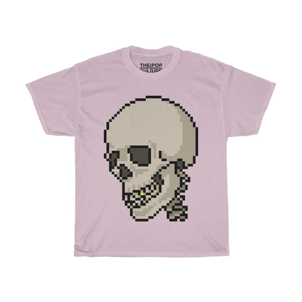 Pixel Skull Unisex Heavy Cotton T-Shirt - Pixel Art Video Game Rock Tee-S-Light Pink-Bootlg