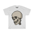 Pixel Skull Unisex Heavy Cotton T-Shirt - Pixel Art Video Game Rock Tee-L-White-Bootlg