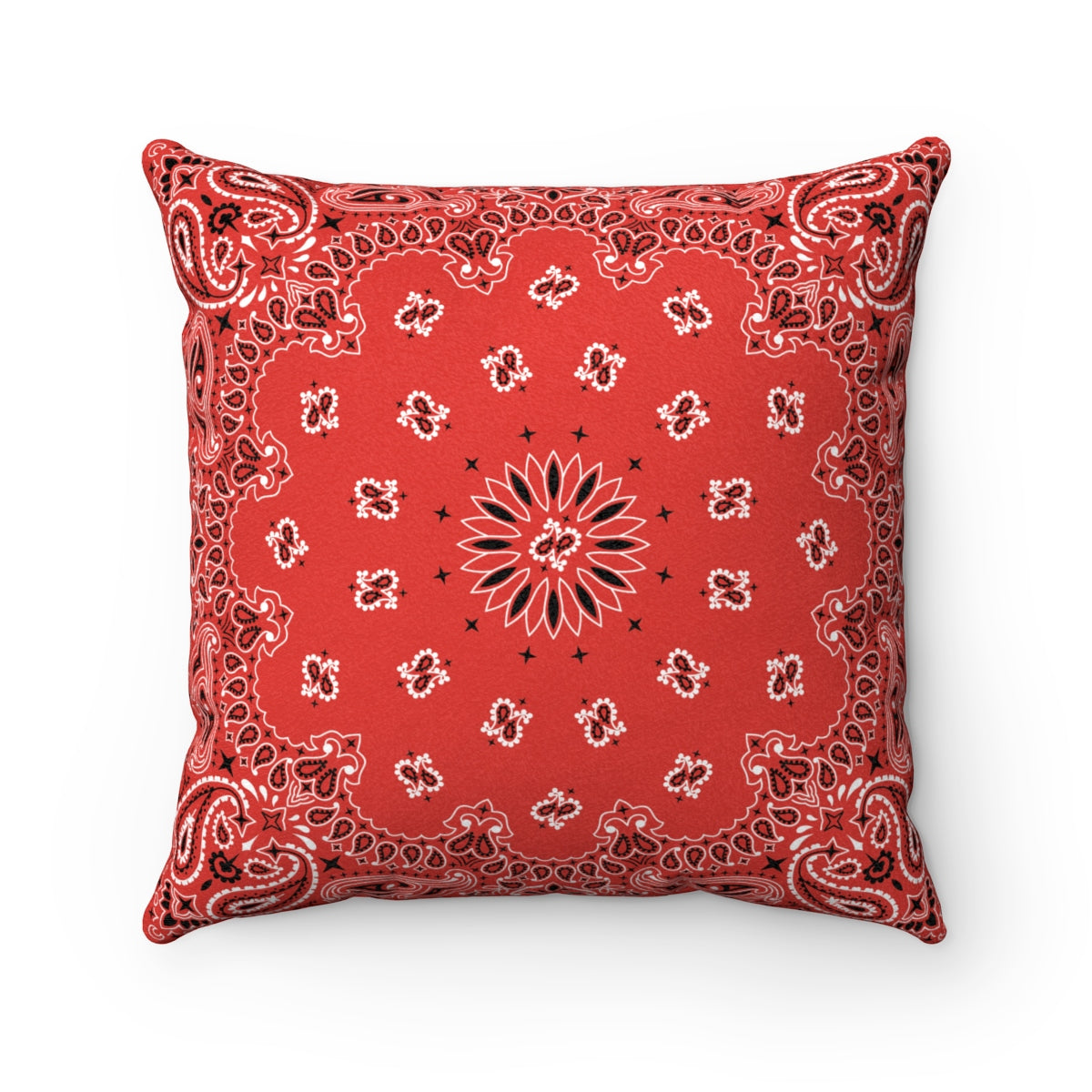 Red Bandana Faux Suede Square Pillow-14" x 14"-Bootlg