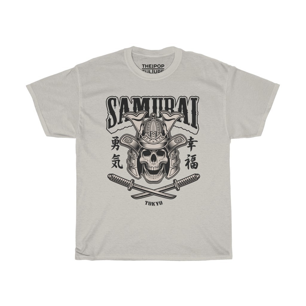 Samurai Skull Unisex Heavy Cotton T-Shirt - Fighter Mixed Martial Art Tee-S-Ice Grey-Bootlg