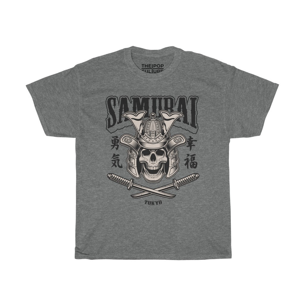 Samurai Skull Unisex Heavy Cotton T-Shirt - Fighter Mixed Martial Art Tee-S-Graphite Heather-Bootlg