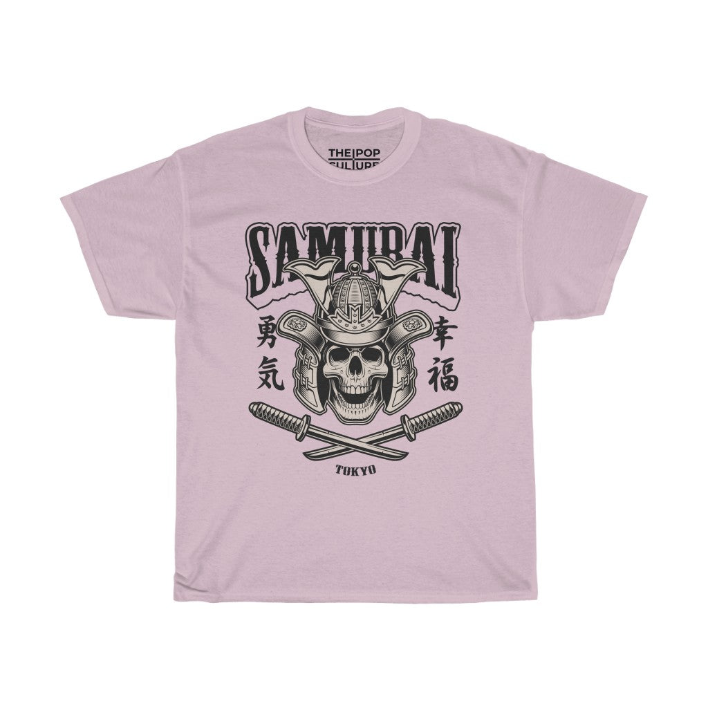 Samurai Skull Unisex Heavy Cotton T-Shirt - Fighter Mixed Martial Art Tee-S-Light Pink-Bootlg