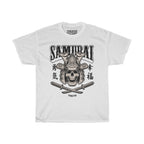 Samurai Skull Unisex Heavy Cotton T-Shirt - Fighter Mixed Martial Art Tee-L-White-Bootlg