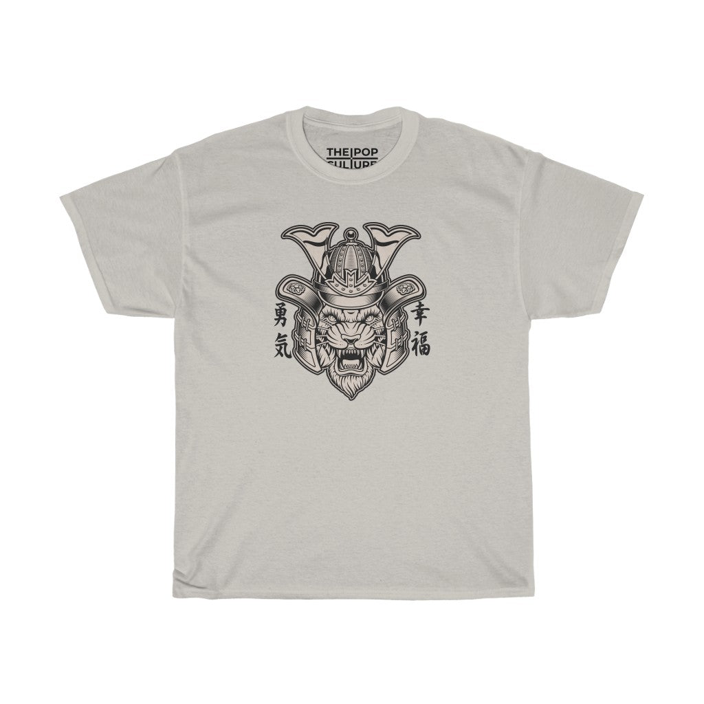 Samurai Tiger Unisex Heavy Cotton T-Shirt - Fighter Mixed Martial Art Tee-S-Ice Grey-Bootlg