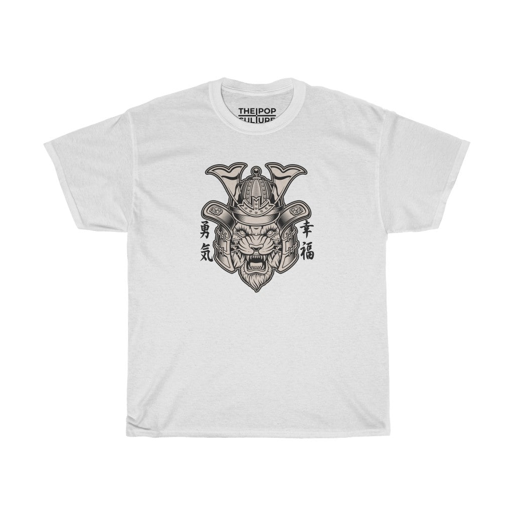 Samurai Tiger Unisex Heavy Cotton T-Shirt - Fighter Mixed Martial Art Tee-L-White-Bootlg