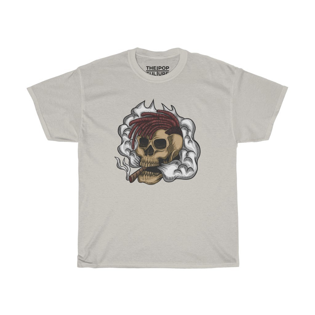 Smoking Skull Unisex Heavy Cotton T-Shirt - Video Game Rock Tee-S-Ice Grey-Bootlg