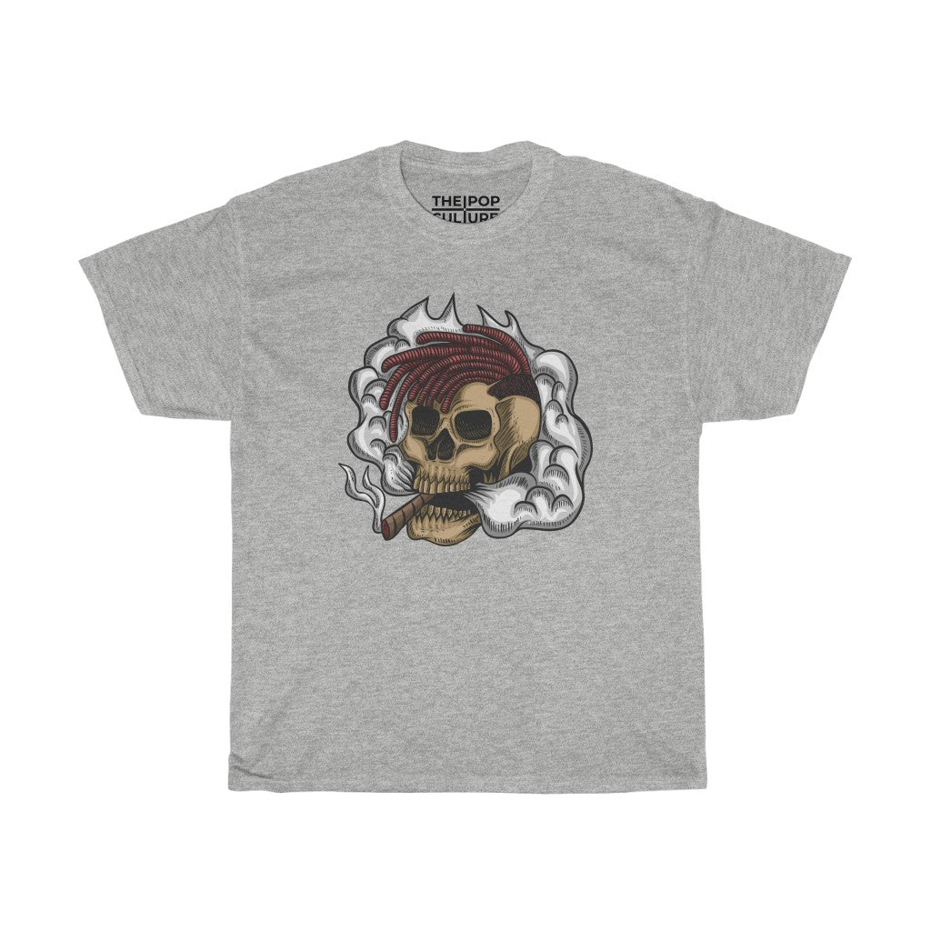 Smoking Skull Unisex Heavy Cotton T-Shirt - Video Game Rock Tee-S-Ash-Bootlg