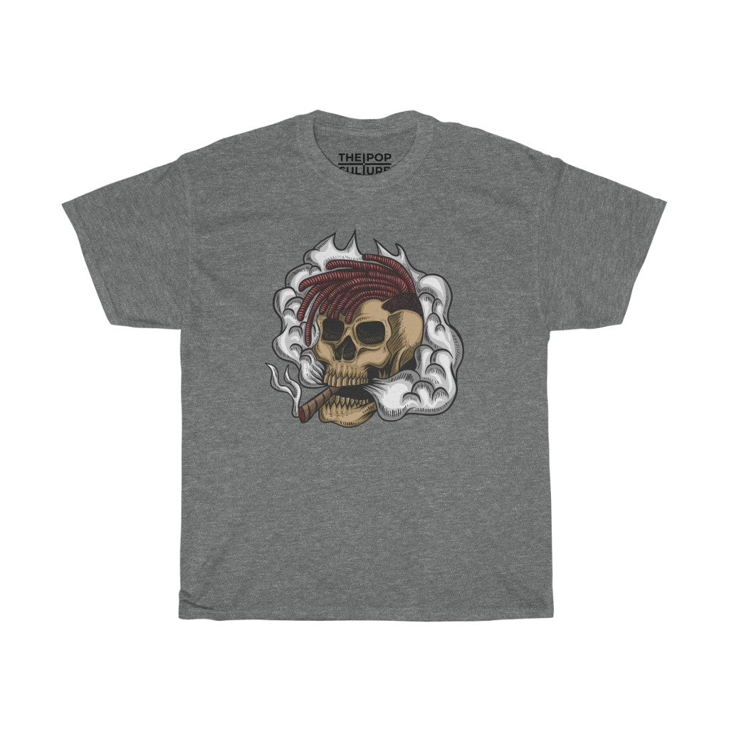 Smoking Skull Unisex Heavy Cotton T-Shirt - Video Game Rock Tee-S-Graphite Heather-Bootlg