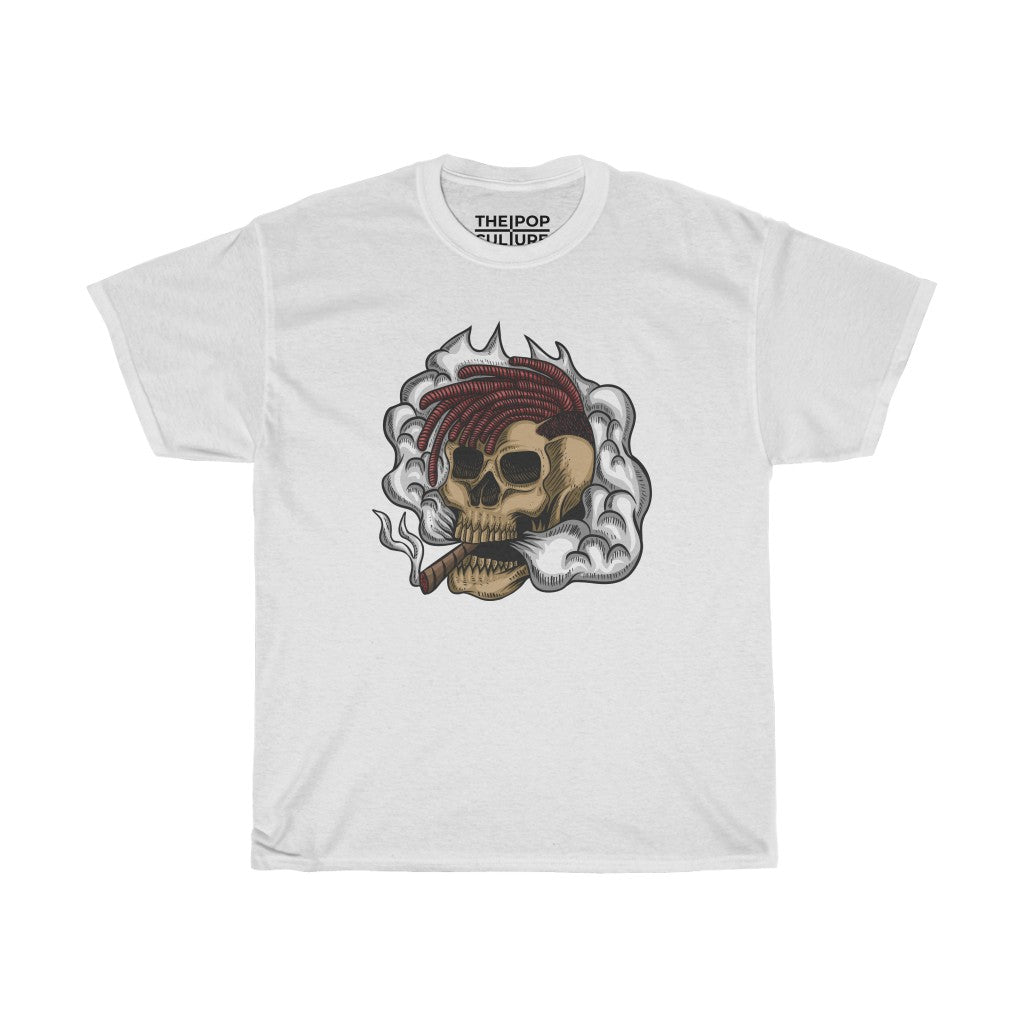 Smoking Skull Unisex Heavy Cotton T-Shirt - Video Game Rock Tee-L-White-Bootlg